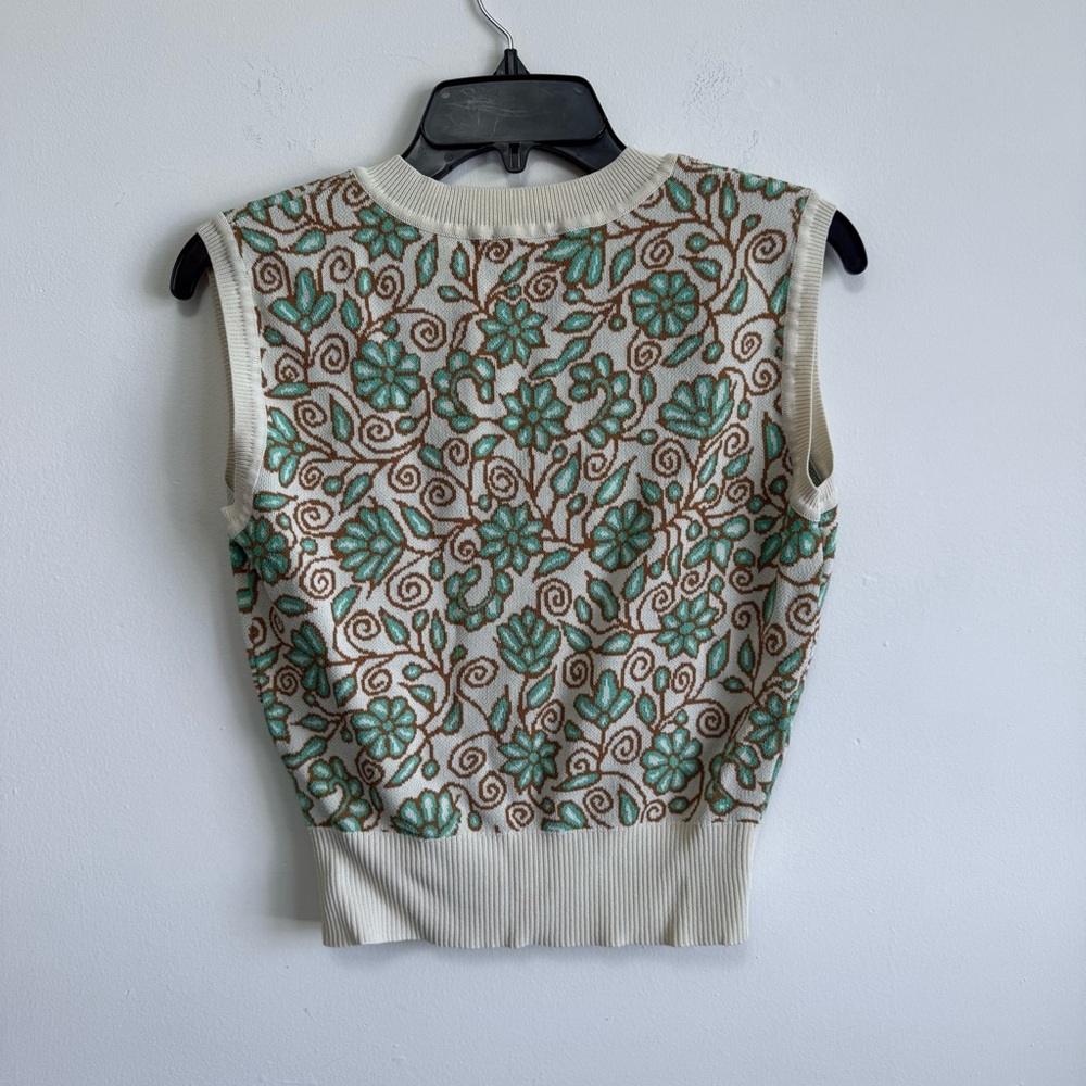 Current Air Retro Cottagecore Floral Knit Vest Grandmacore Boho Sage Gold S - Picture 6 of 6
